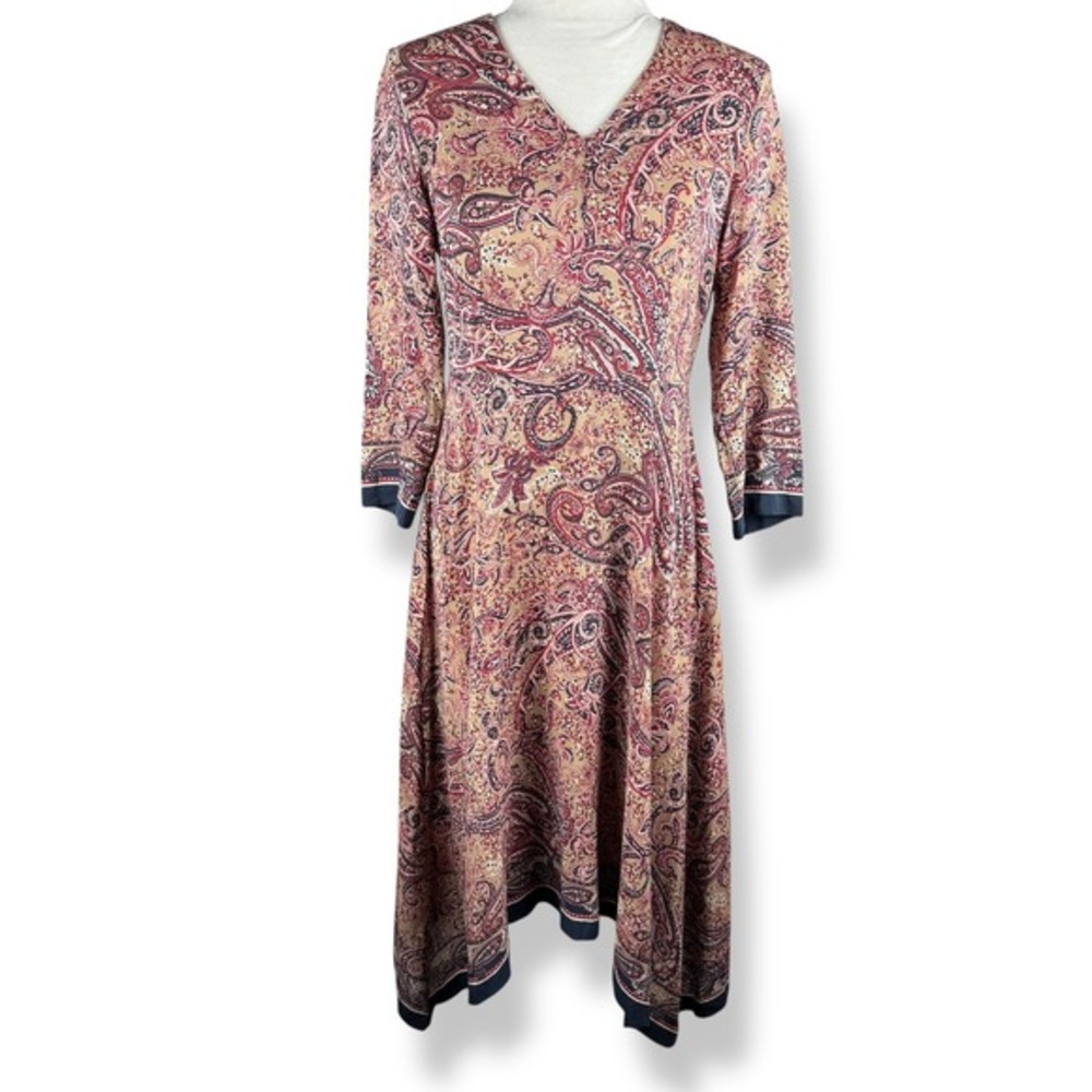 Max Mara Studio Silk Paisley Midi Dress Womens Size Medium Boho‎ Indie Pockets